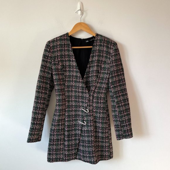 Zara Tweed Textured Blazer Dress Jewel Pins Sz Small Blogger Favorite NWOT - Picture 5 of 10
